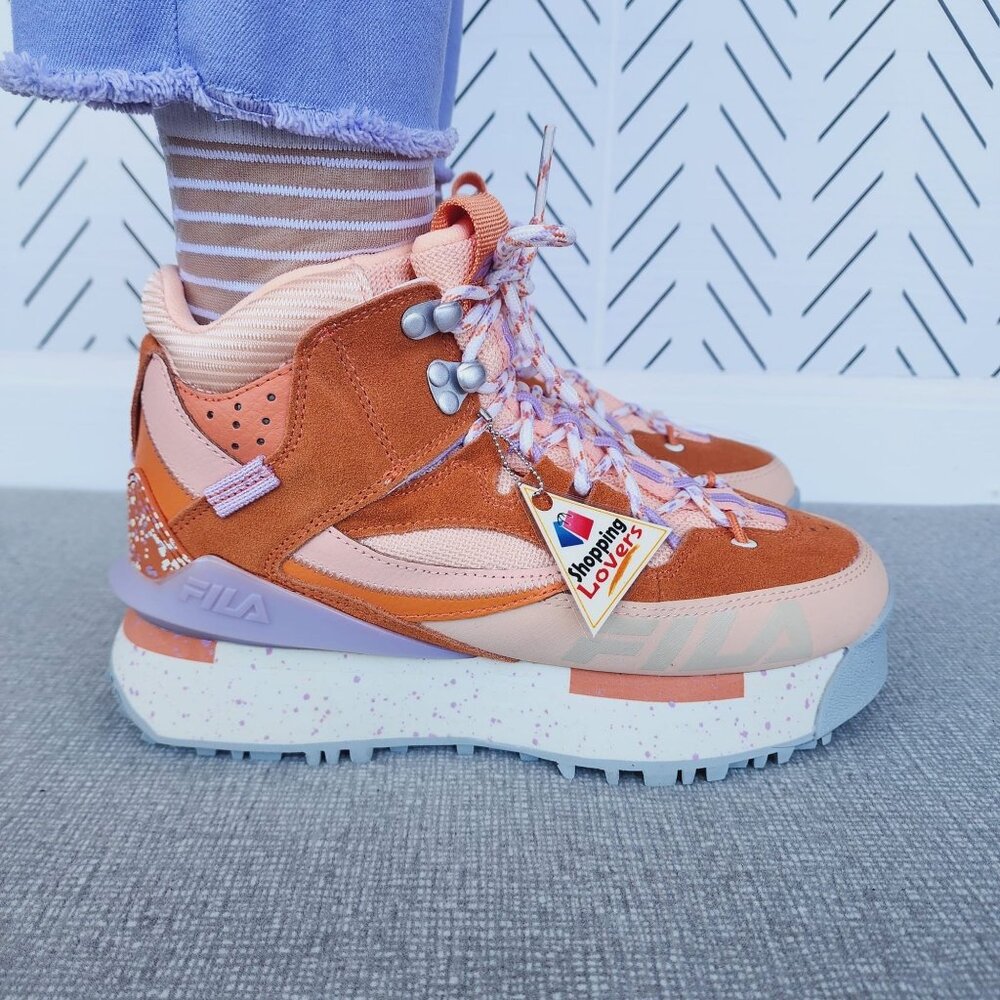 Fila Renno Multi Trekking Hi 7 Womens Shoes Orange Purple Suede Chunky Sneakers - Picture 5 of 12